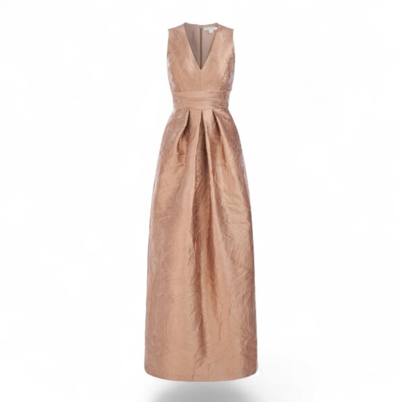 Kay Unger Mariah Textured Jacquard Gown, Champagne Almond, Size 4, Like NEW - Picture 1 of 10